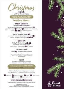 The Usual Place Christmas 2023 Menu. Click to read PDF version