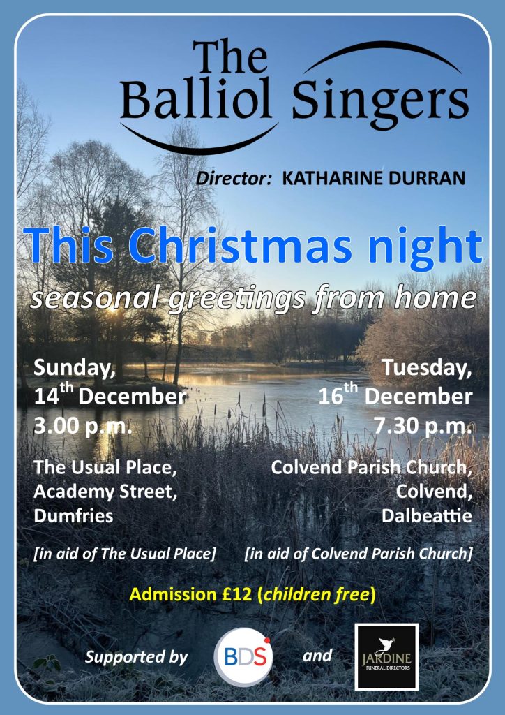Image of Poster for Concert Balliol Singers This Christmas Night Sunday 14th December at 3pm at The Usual Place Tickets £12 (free for children). Details in main post