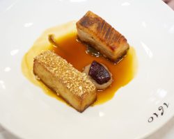 A plate of perfectly presented food.